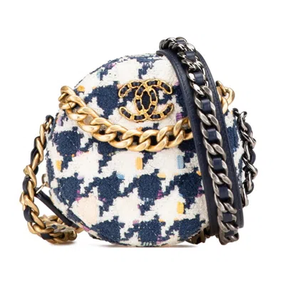 Pre-owned Chanel Multi-color Navy White Tweed Leather Handbag Shoulder Bag ()