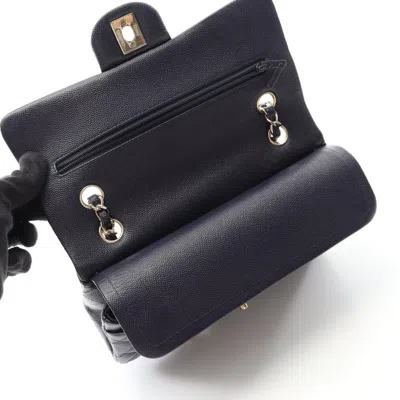 Pre-owned Chanel Navy Grained Calfskin Shoulder Bag () In Blue