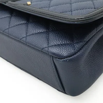 Pre-owned Chanel Navy Grained Calfskin Shoulder Bag () In Blue