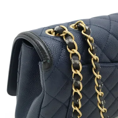 Pre-owned Chanel Navy Grained Calfskin Shoulder Bag () In Blue
