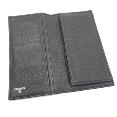 Pre-owned Chanel Navy Leather Wallet (bi-fold) () In Blue