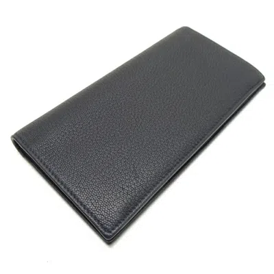 Pre-owned Chanel Navy Leather Wallet (bi-fold) () In Blue