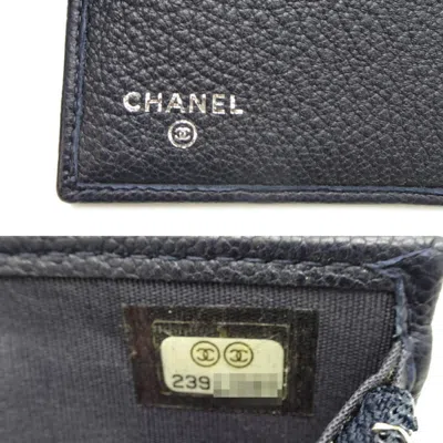 Pre-owned Chanel Navy Leather Wallet (bi-fold) () In Blue