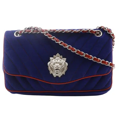 Pre-owned Chanel Navy Red Color Cotton Shoulder Bag ()