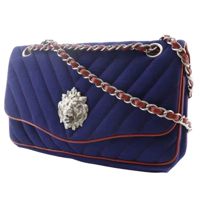 Pre-owned Chanel Navy Red Color Cotton Shoulder Bag ()