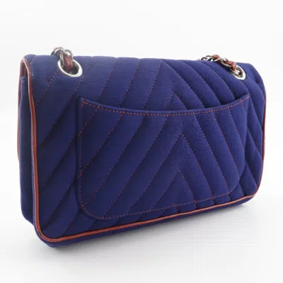 Pre-owned Chanel Navy Red Color Cotton Shoulder Bag ()