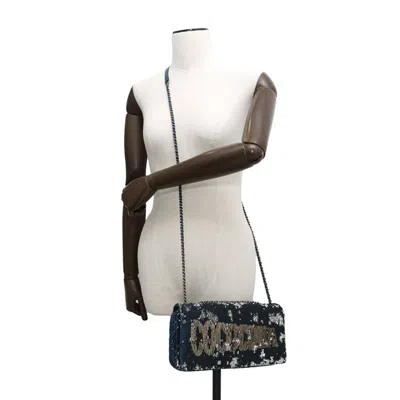 Pre-owned Chanel Navy Silver Spangles Leather Shoulder Bag () In Multi