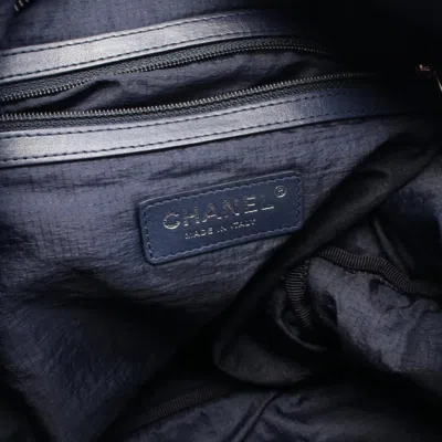 Pre-owned Chanel Navy White Nylon Leather Backpack () In Multi