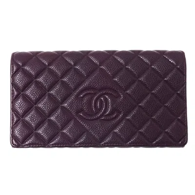 Pre-owned Chanel Purple Grained Calfskin Long Wallet (bi-fold) ()