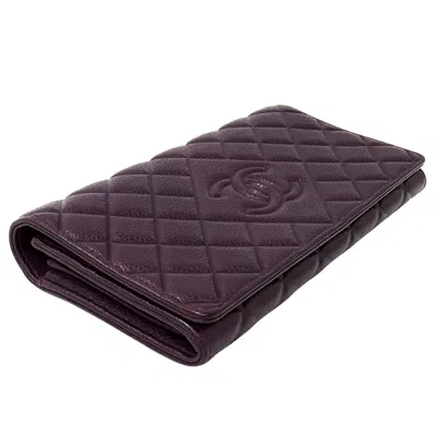 Pre-owned Chanel Purple Grained Calfskin Long Wallet (bi-fold) ()