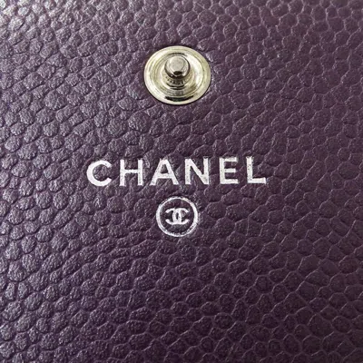 Pre-owned Chanel Purple Grained Calfskin Long Wallet (bi-fold) ()