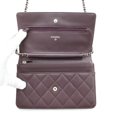 Pre-owned Chanel Purple Leather Chain/shoulder Wallet ()
