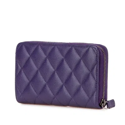 Pre-owned Chanel Silver Purple Leather Long Wallet (bi-fold) ()