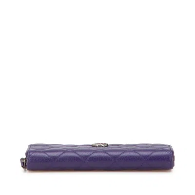 Pre-owned Chanel Silver Purple Leather Long Wallet (bi-fold) ()
