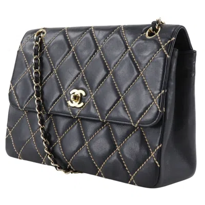Pre-owned Chanel Wild Stitch Black Leather Shoulder Bag ()