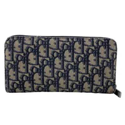Pre-owned Dior Christian  Navy Canvas Leather Long Wallet (bi-fold) () In Blue