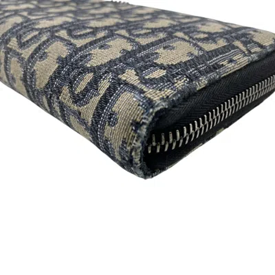 Pre-owned Dior Christian  Navy Canvas Leather Long Wallet (bi-fold) () In Blue
