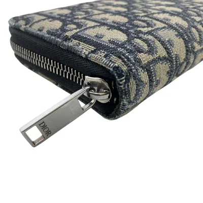Pre-owned Dior Christian  Navy Canvas Leather Long Wallet (bi-fold) () In Blue