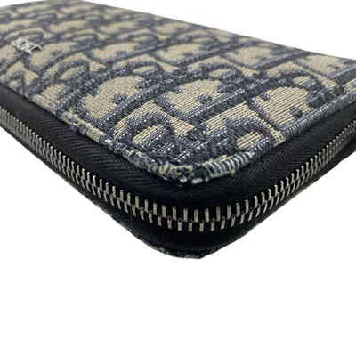 Pre-owned Dior Christian  Navy Canvas Leather Long Wallet (bi-fold) () In Blue