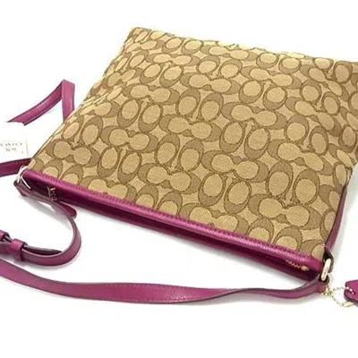 Pre-owned Coach Beige Purple Canvas Leather Shoulder Bag () In Multi