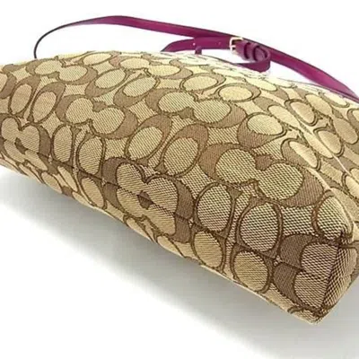 Pre-owned Coach Beige Purple Canvas Leather Shoulder Bag () In Multi