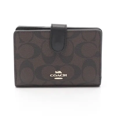 Pre-owned Coach Black Brown Leather Pvc Wallet (bi-fold) () In Multi