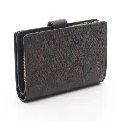 Pre-owned Coach Black Brown Leather Pvc Wallet (bi-fold) () In Multi