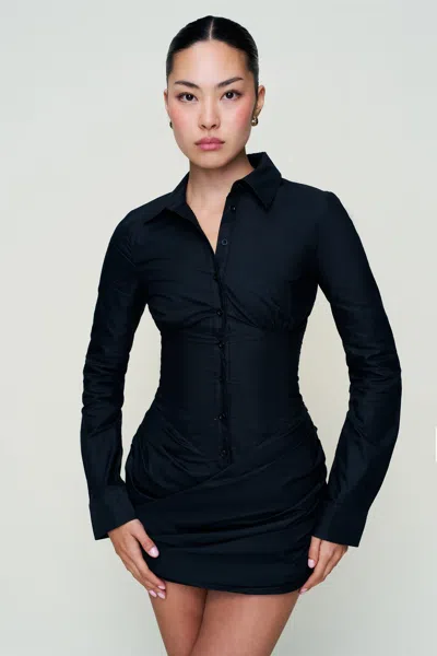 Danielle Guizio Ny Mynette Corset Shirt Dress In Black