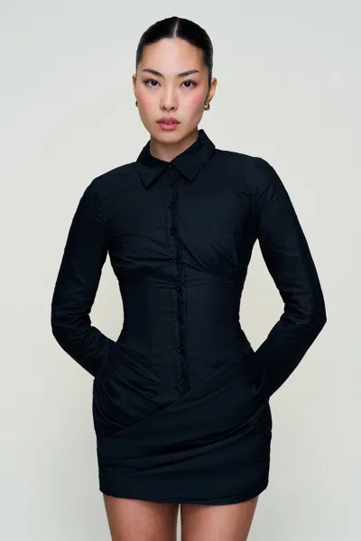 Danielle Guizio Ny Mynette Corset Shirt Dress In Black