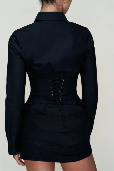 Danielle Guizio Ny Mynette Corset Shirt Dress In Black
