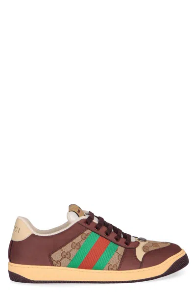 Gucci Leather And Gg Sneakers With Side Stripes In Multi