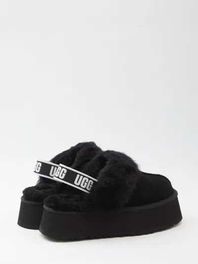 Ugg Black Leather Clog With Faux Fur And Elastic Back  In Multi