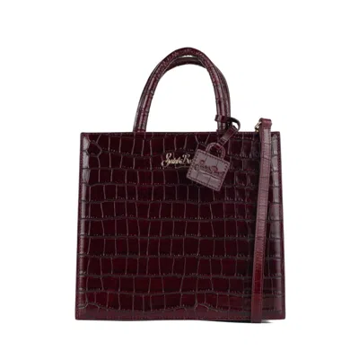 Mc2 Saint Barth Shop Bag Midi Handbag In Burgundy Coconut Print Leather In Red
