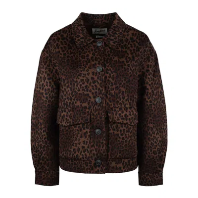 Mc2 Saint Barth Bonnibell Crop Jacket In Double Fabric With Leopard Print In Animal Print
