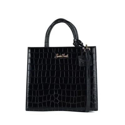 Mc2 Saint Barth Shop Bag Midi Handbag In Black Croc-print Leather In Black