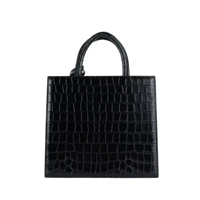 Mc2 Saint Barth Shop Bag Midi Handbag In Black Croc-print Leather In Black