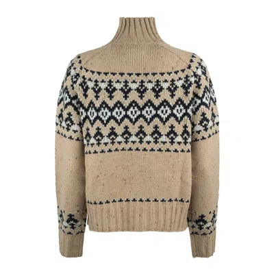 Mc2 Saint Barth Myra Donegal Sweater In Beige Wool Blend With Fair Isle Jacquard In Multi