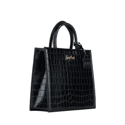 Mc2 Saint Barth Shop Bag Midi Handbag In Black Croc-print Leather In Black
