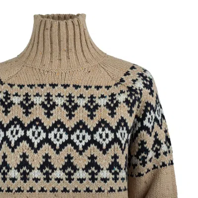 Mc2 Saint Barth Myra Donegal Sweater In Beige Wool Blend With Fair Isle Jacquard In Multi