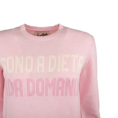 Mc2 Saint Barth New Queen Pink Cashmere Blend Sweater With Jacquard I'm On A Diet (starting Tomorrow In Pink