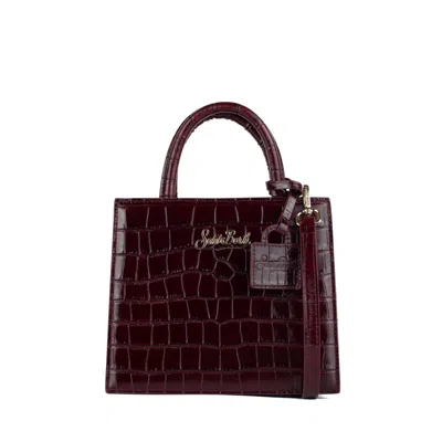 Mc2 Saint Barth Shop Bag Mini Handbag In Burgundy Coconut Print Leather In Red