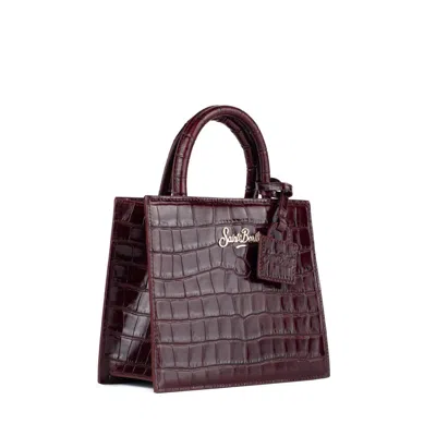 Mc2 Saint Barth Shop Bag Mini Handbag In Burgundy Coconut Print Leather In Red