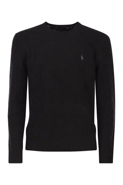Polo Ralph Lauren Wool And Cashmere Sweater With Embroidered Logo In Black