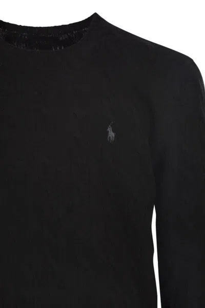 Polo Ralph Lauren Wool And Cashmere Sweater With Embroidered Logo In Black