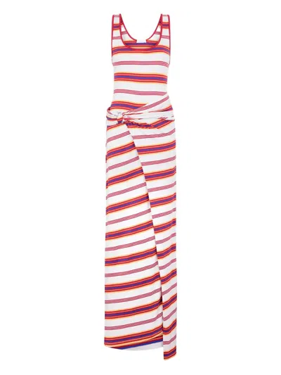 Rabanne Long Striped Maxi Dress With Tie Detail In Multi