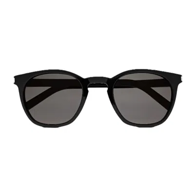Saint Laurent Sl 28 Linea Corner Angle 002 Black Smoke Sunglasses In Black
