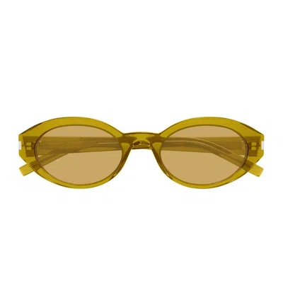 Saint Laurent Sl 567 Linea Corner Angle 004 Green Transparent Brown Sunglasses In Green