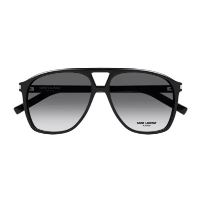 Saint Laurent Sl 596 Dune Linea Corner Angle 006 Black Grey Sunglasses In Black