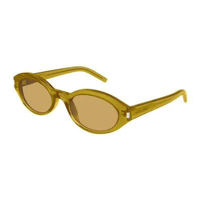 Saint Laurent Sl 567 Linea Corner Angle 004 Green Transparent Brown Sunglasses In Green