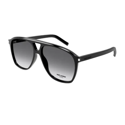 Saint Laurent Sl 596 Dune Linea Corner Angle 006 Black Grey Sunglasses In Black